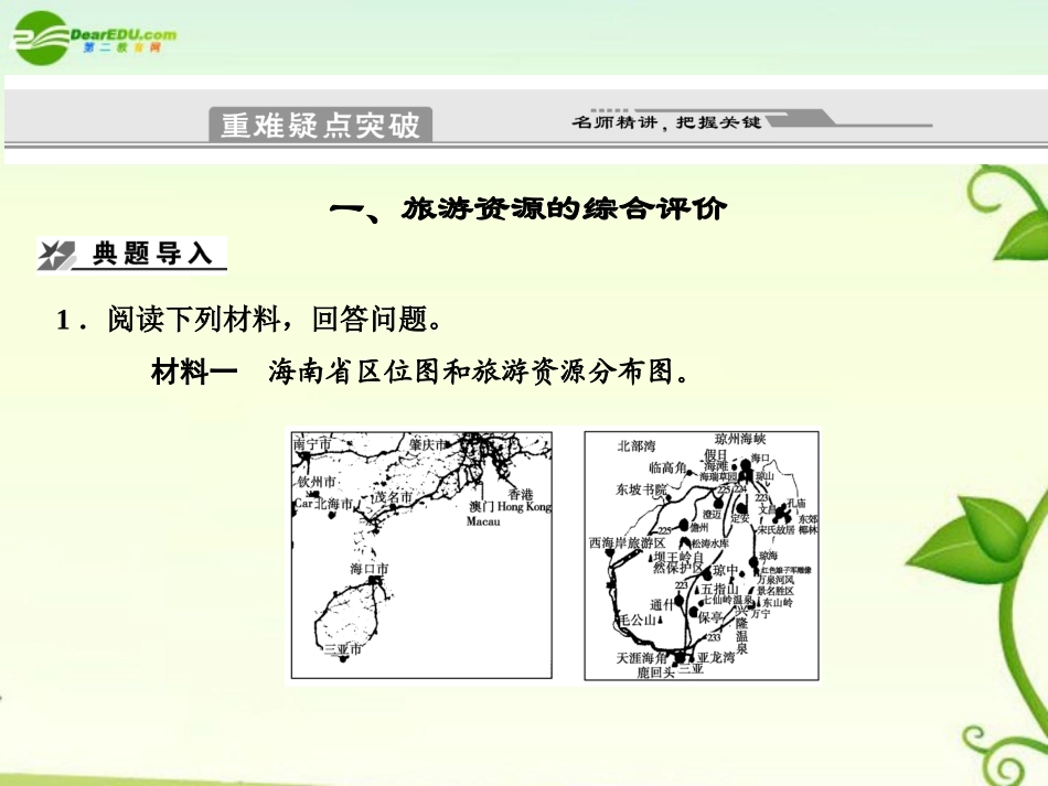 2011届高考地理二轮专题复习-专题9-选修模块-第2讲-旅游地理课件-新人教版_第3页