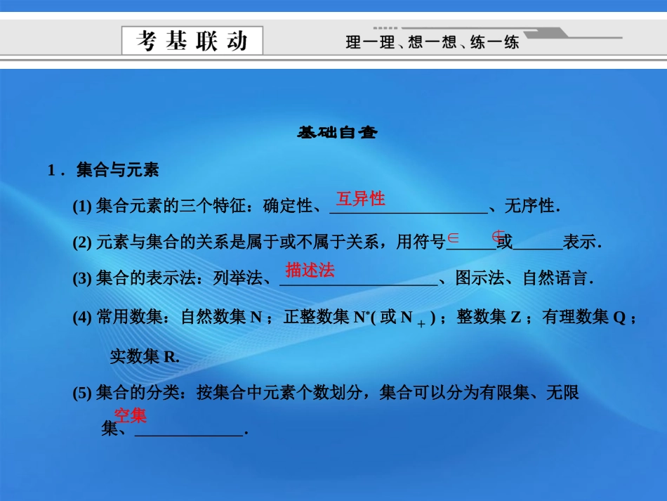 【创新设计】2012版高考数学总复习-第1单元-集合与常用逻辑用语-1.1-集合的概念和运算课件-(理)-新人教B_第2页