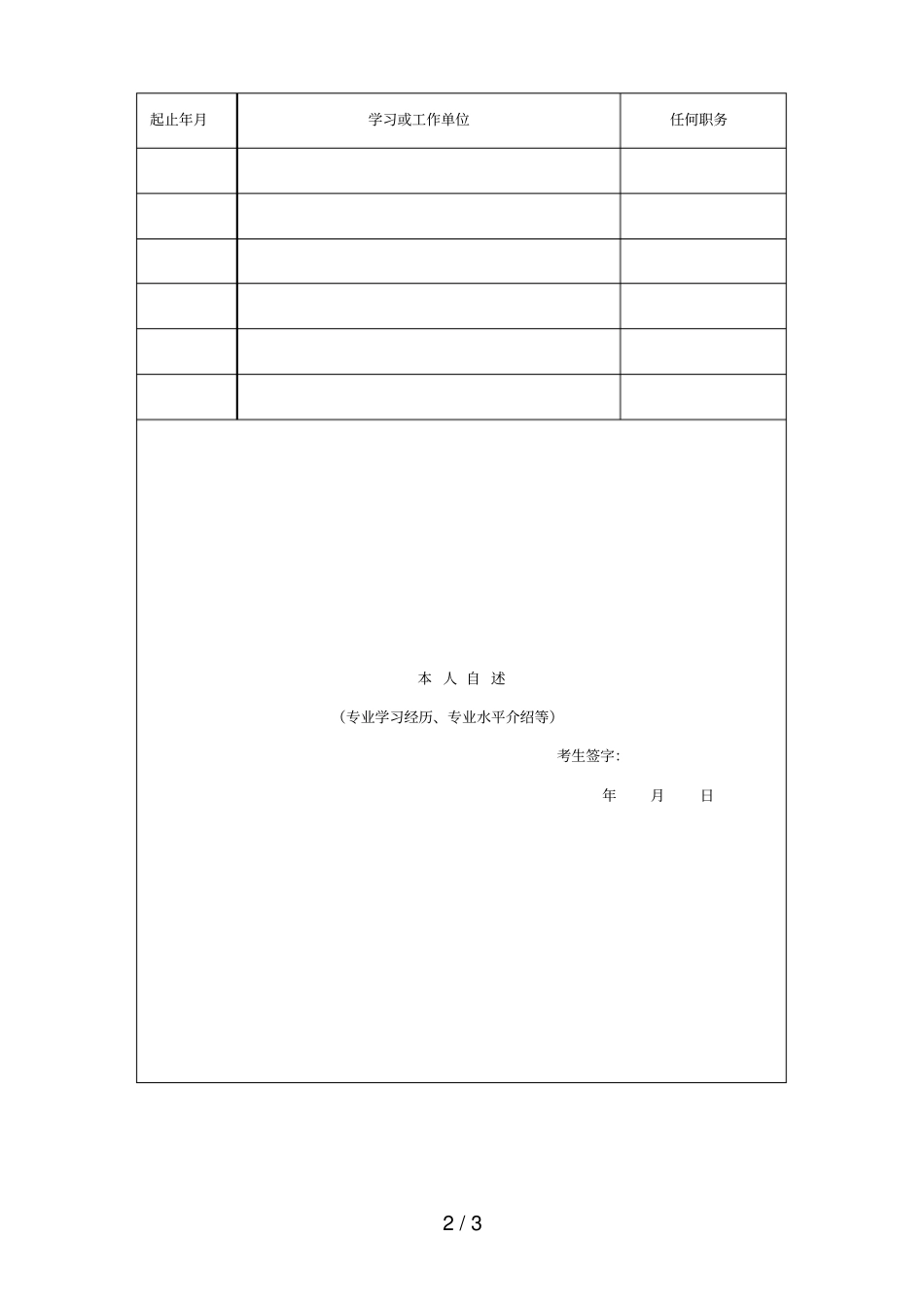 吉林艺术学院2019年硕士学位研究生报考登记表_第2页