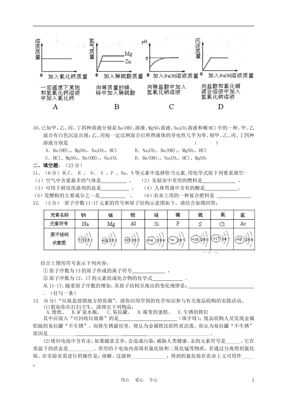 四川省宜宾市二中2012级中考化学模拟试题(二)(无答案)-人教新课标版_第2页