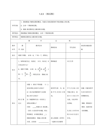 吉林通化七年级数学上册3相反数导学案无解答新人教版