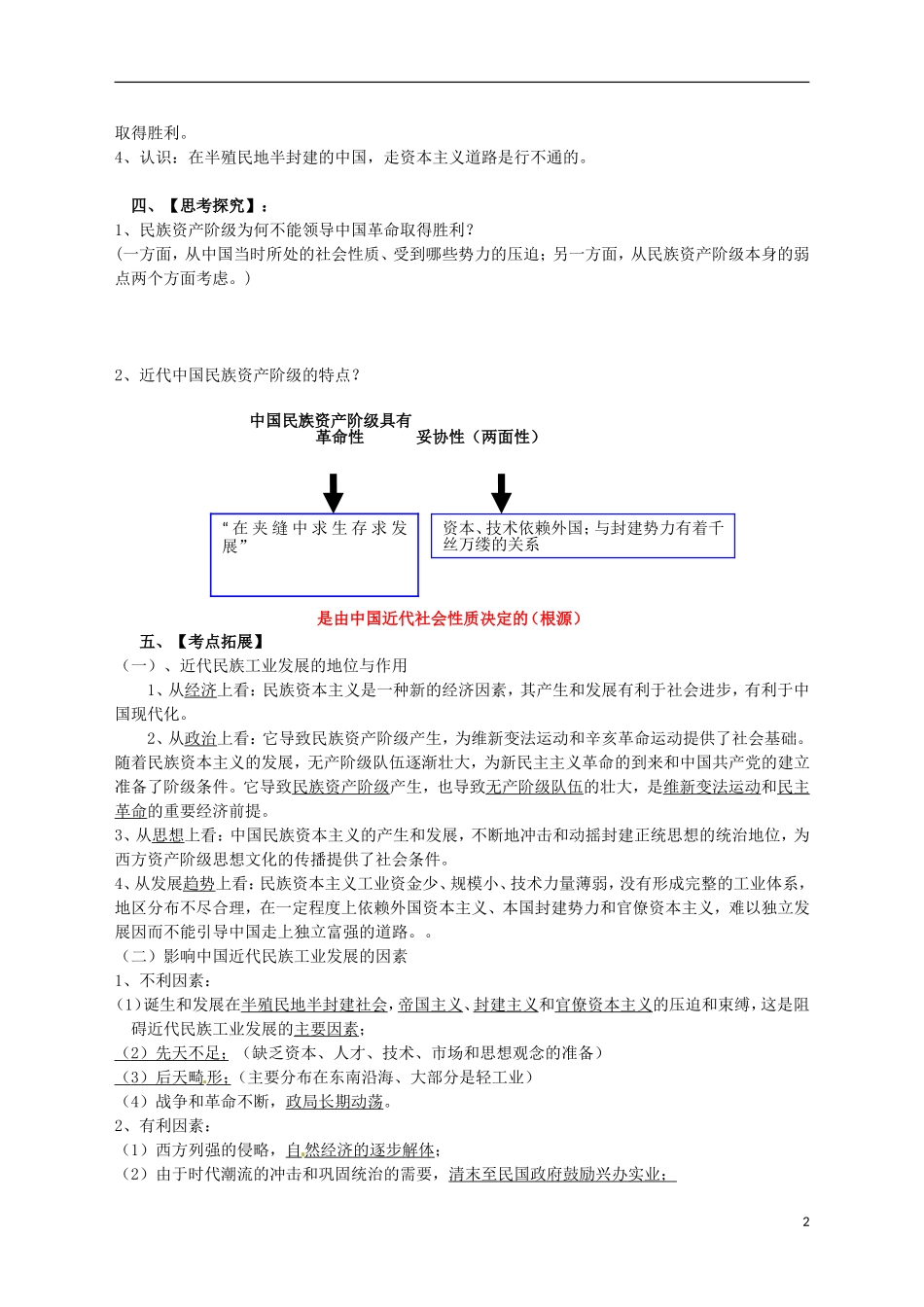 河北省张家口一中高一历史-2.3《近代中国资本主义的历史命运》学案_第2页