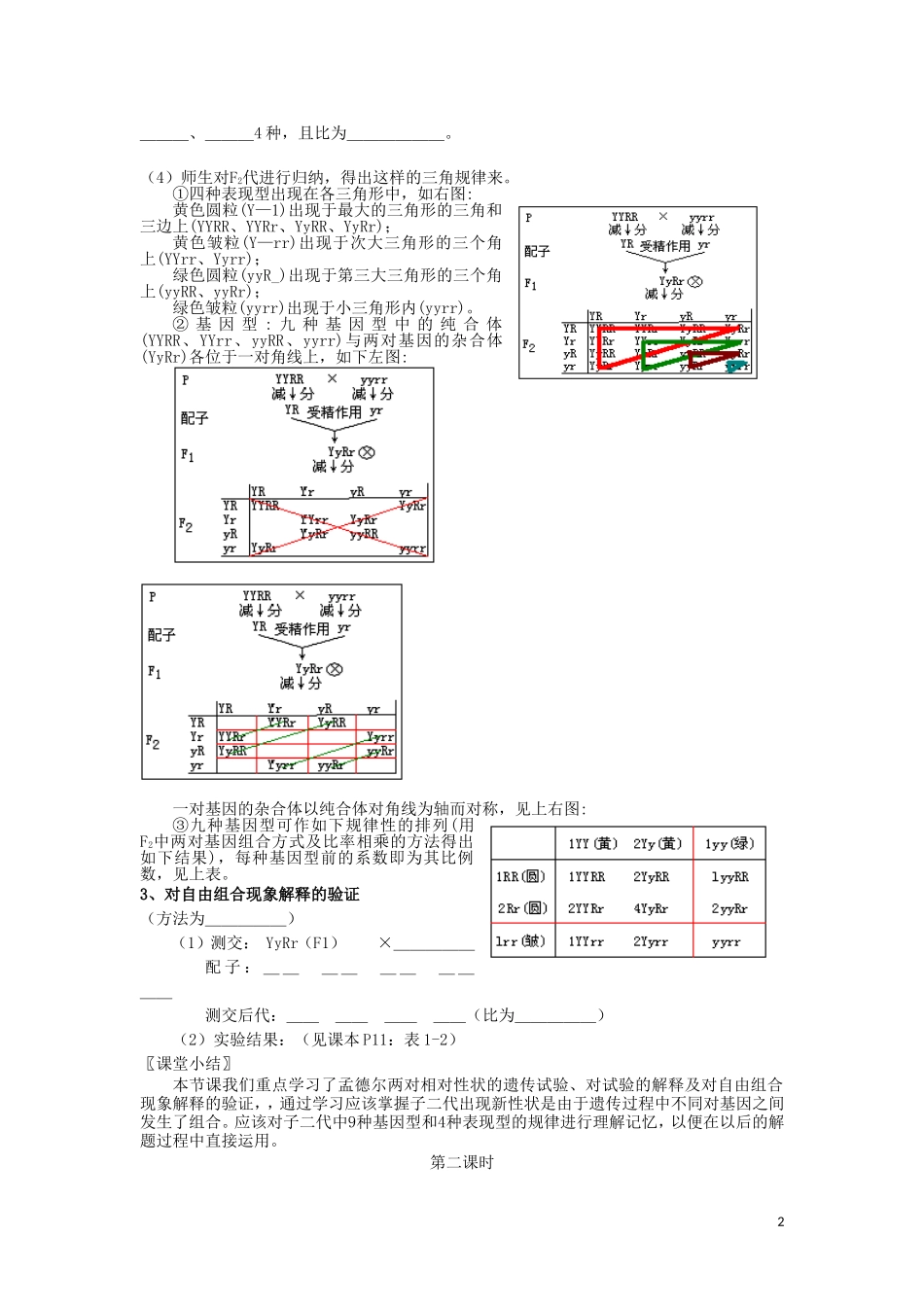 四川省射洪县高一生物《第2节孟德尔的豌豆杂交实验(二)》教案(2)新人教版_第2页