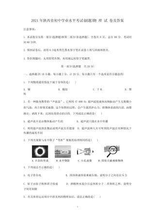 2021年陕西省中考物理真题(副题)及答案 