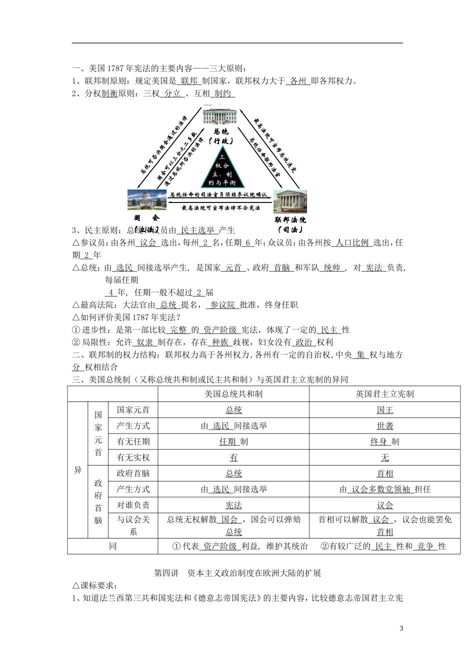广东省深圳市皇御苑学校2013届高考历史一轮复习学案-专题4--西方民主政治的起源和发展-_第3页