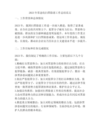 2023年常态化扫黑除恶工作总结范文