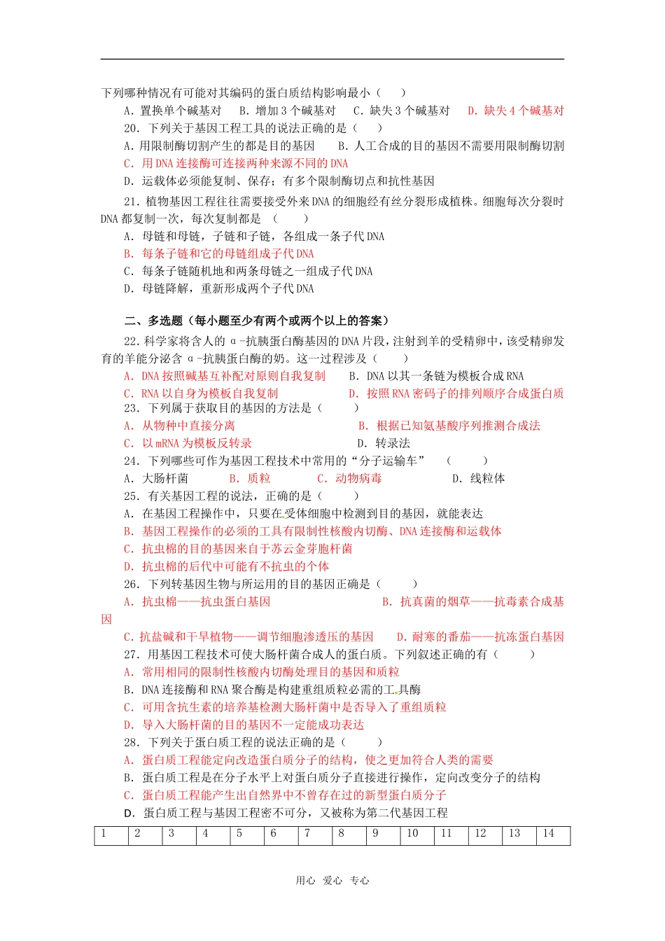 高中生物：-14-基因工程的发展前景(单元测试题)浙科版选修3_第3页
