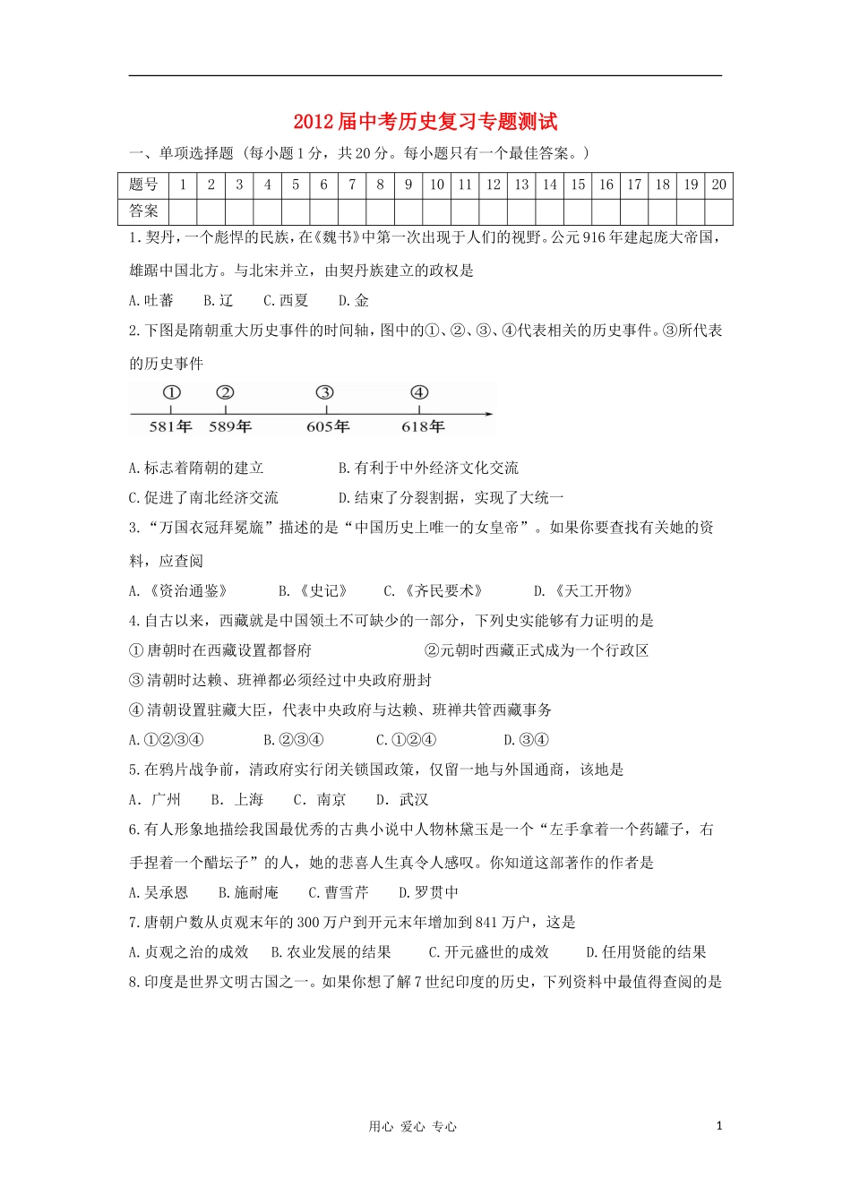 2012届中考历史复习专题测试17_第1页