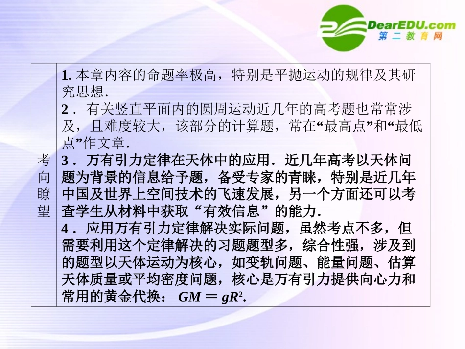 2011届高考物理第一轮总复习-曲线运动-万有引力课件_第3页