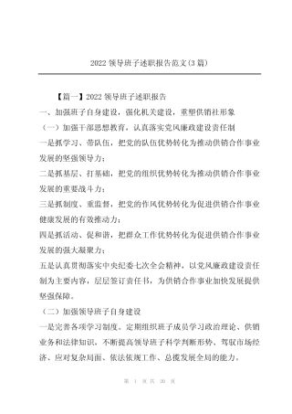 2022领导班子述职报告范文(3篇)