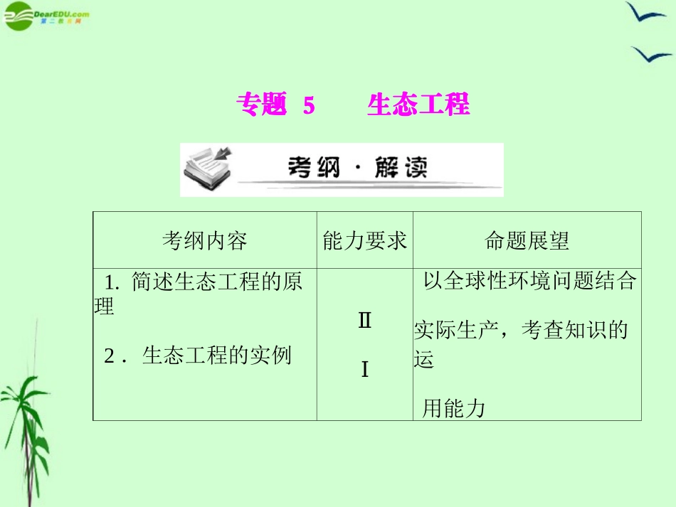 《高考风向标》2012年高考生物一轮复习-专题5-生态工程课件-新人教版选修3_第1页