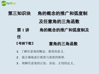 【创新设计】2011届高三数学一轮复习-第3知识块第1讲角的概念的推广和弧度制课件-北师大版