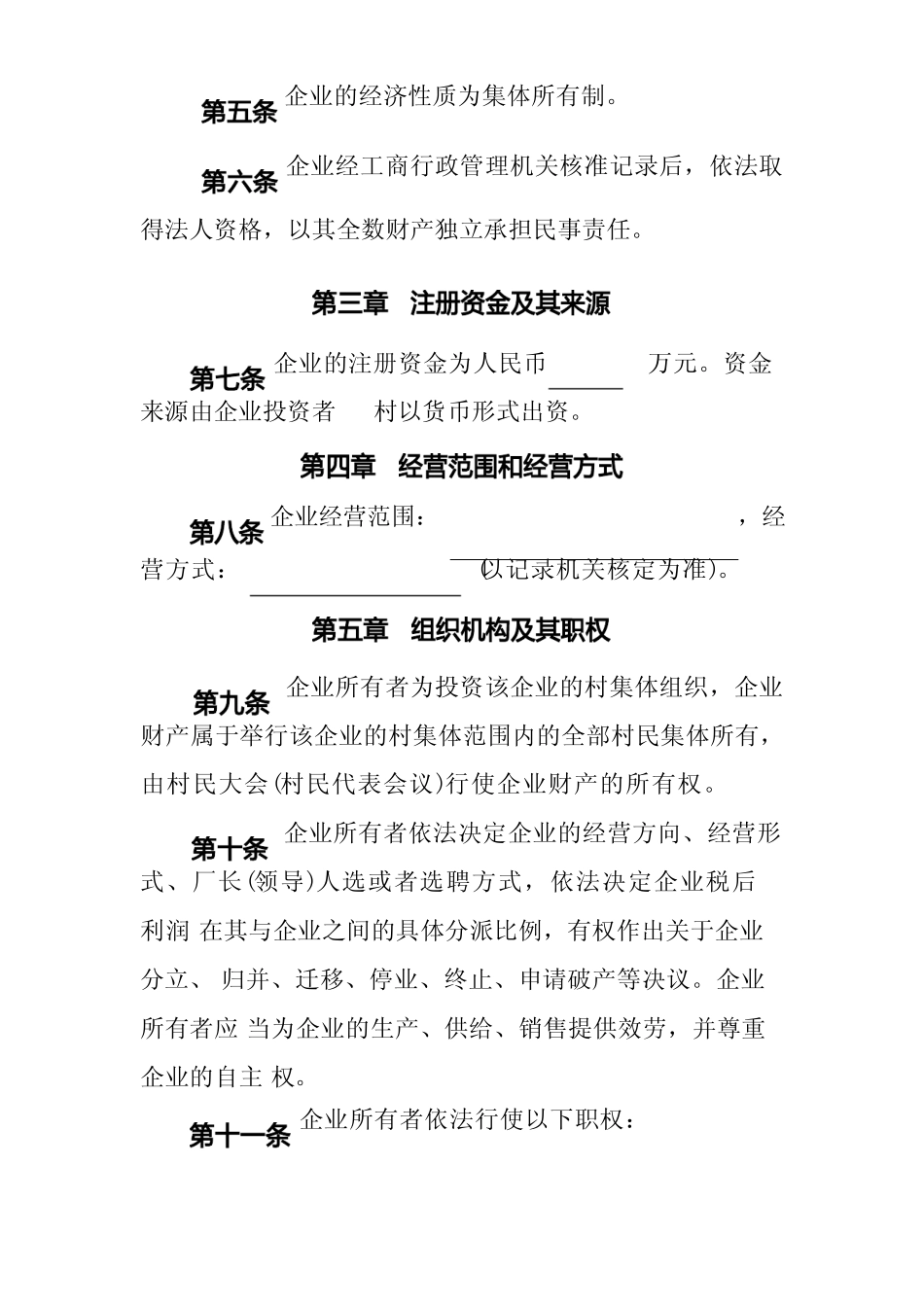 2022年乡村集体所有制企业章程_第2页