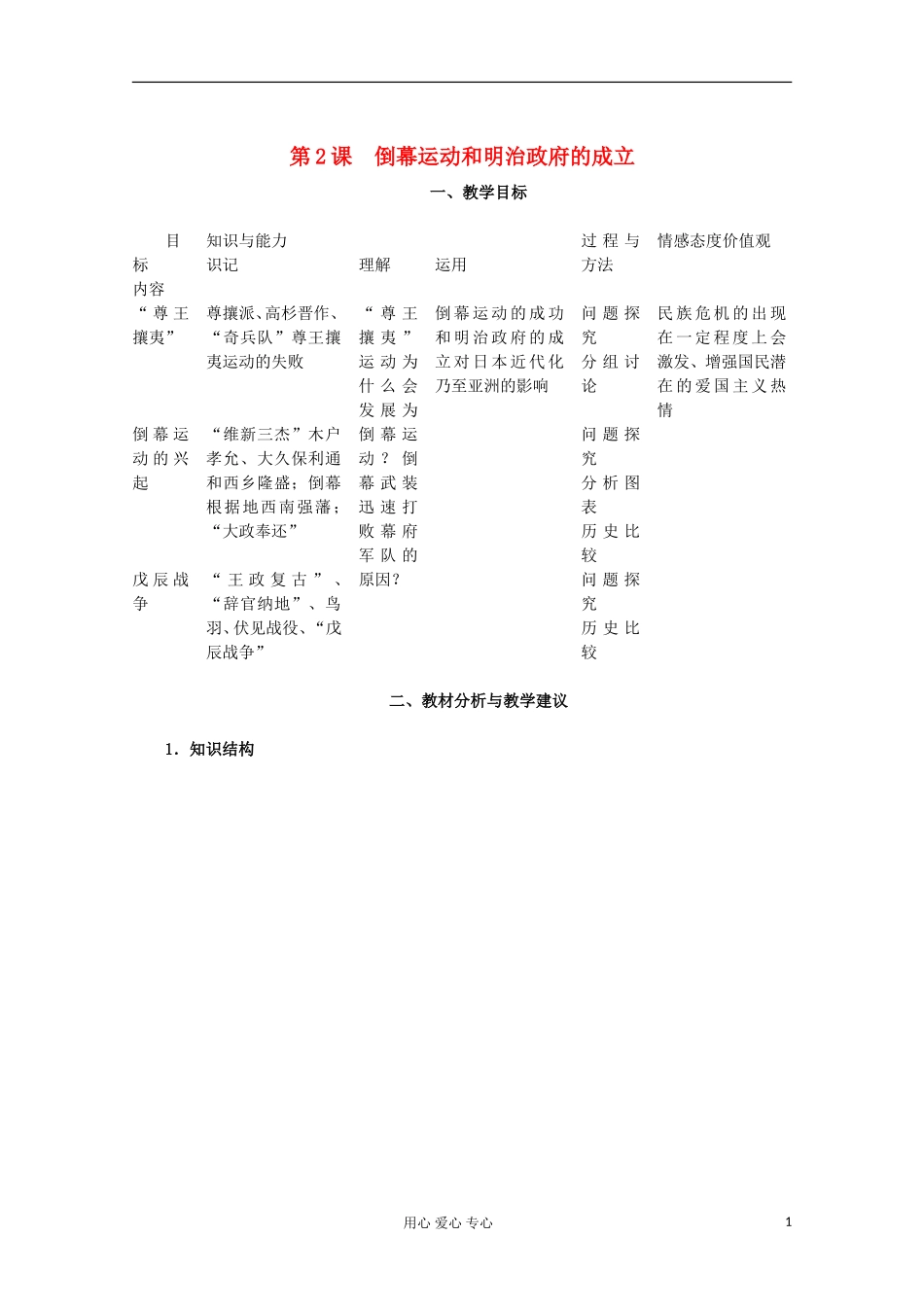 2012高中历史-8.2《倒幕运动和明治政府的成立》教案-新人教版选修1_第1页
