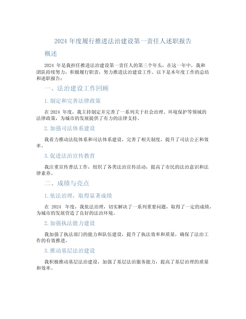 2024年度履行推进法治建设第一责任人述职报告_第1页