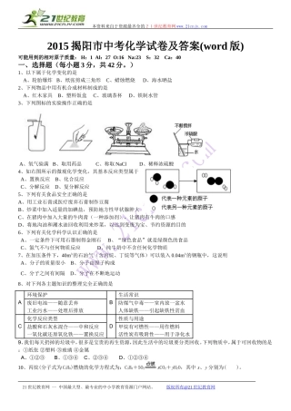 广东省揭阳市2015年中考化学试卷(Word版有答案)