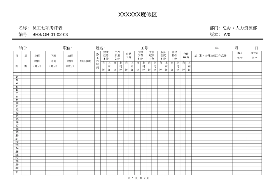 员工七项考评表_第1页