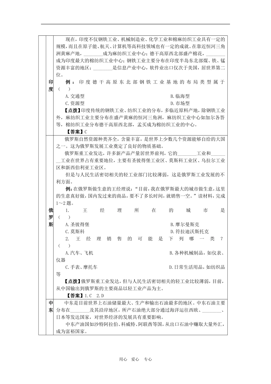 高三地理考点扫描+典型例题结合学案——矿产资源与工业旧人教版_第3页