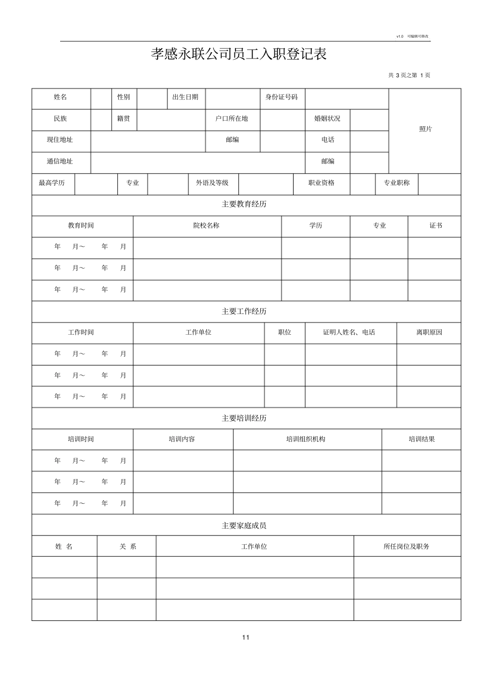 员工入职登记表经典范本_第1页