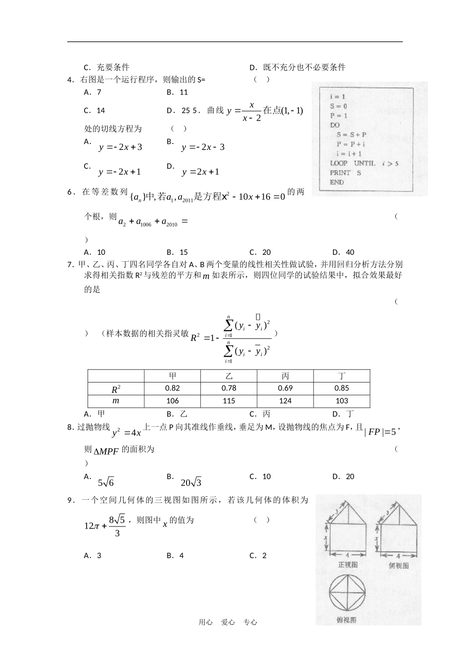 山西省太原市2011年高三数学模拟试题(二)文_第2页