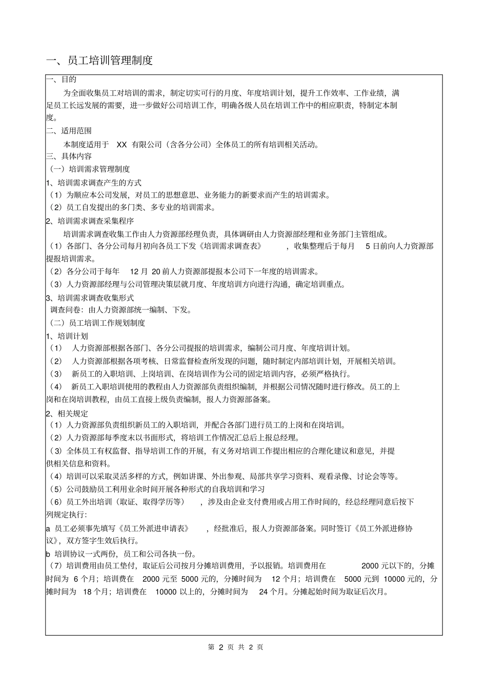 员工培训管理制度修改版_第2页