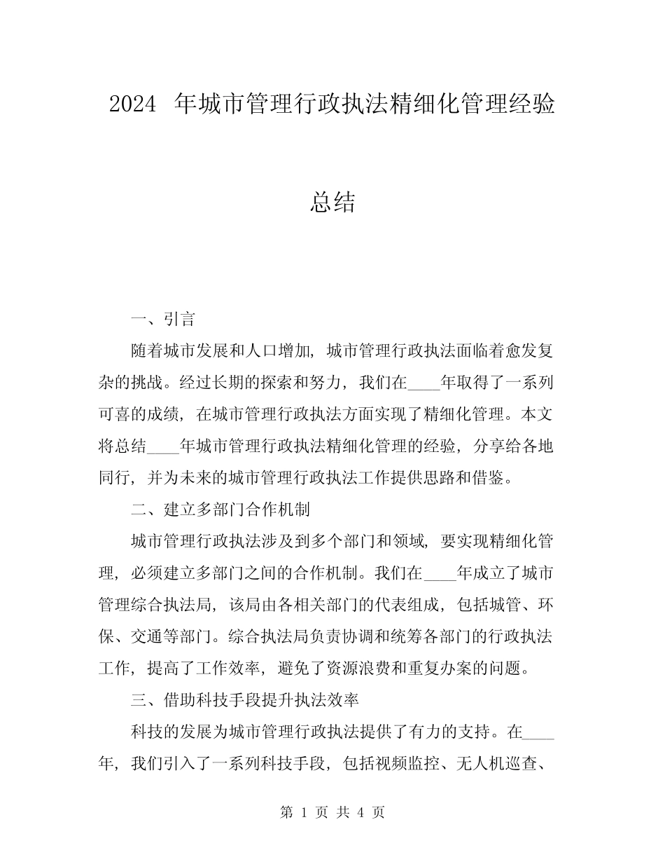 2024年城市管理行政执法精细化管理经验总结 _第1页