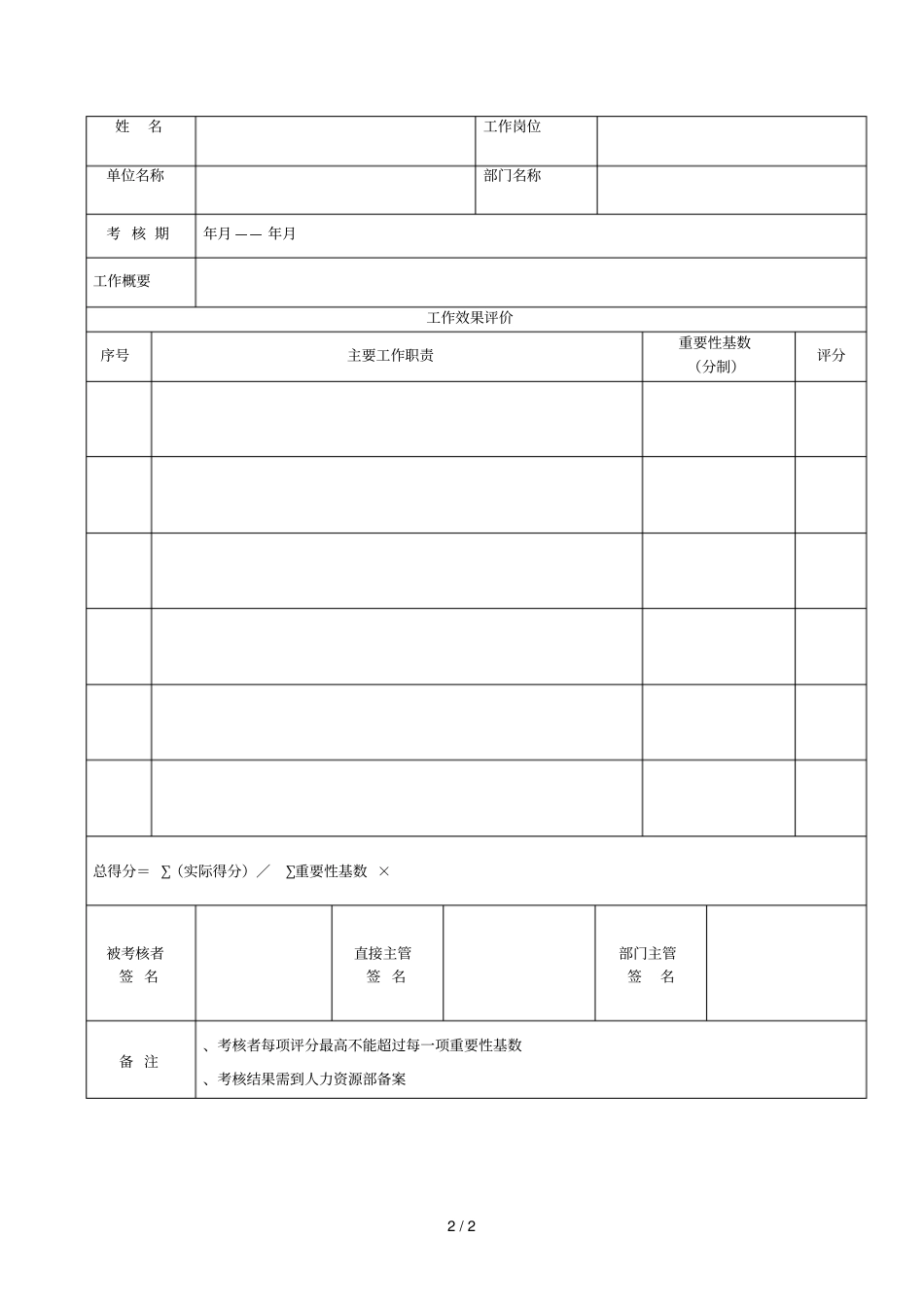 员工工作业绩评价表_第2页