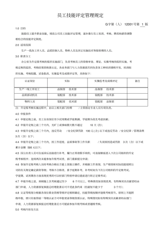 员工技能评定管理规定范文