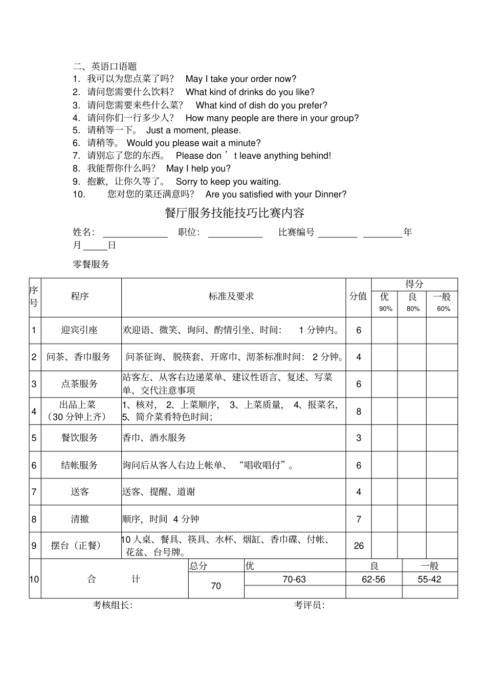 员工服务技能大赛餐饮服务知识题_第3页