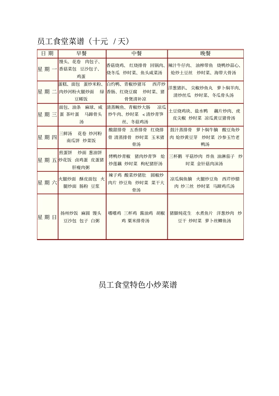 员工食堂菜谱十元_第1页