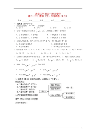 福建省永安市永安三中2010年高二数学下学期第一次月考(无答案)-文-新人教版