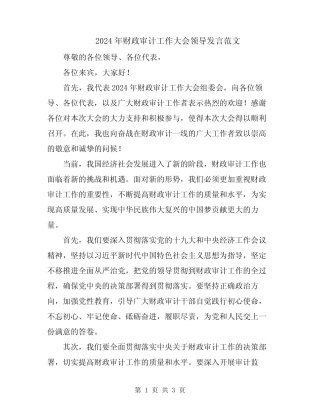 2024年财政审计工作大会领导发言范文