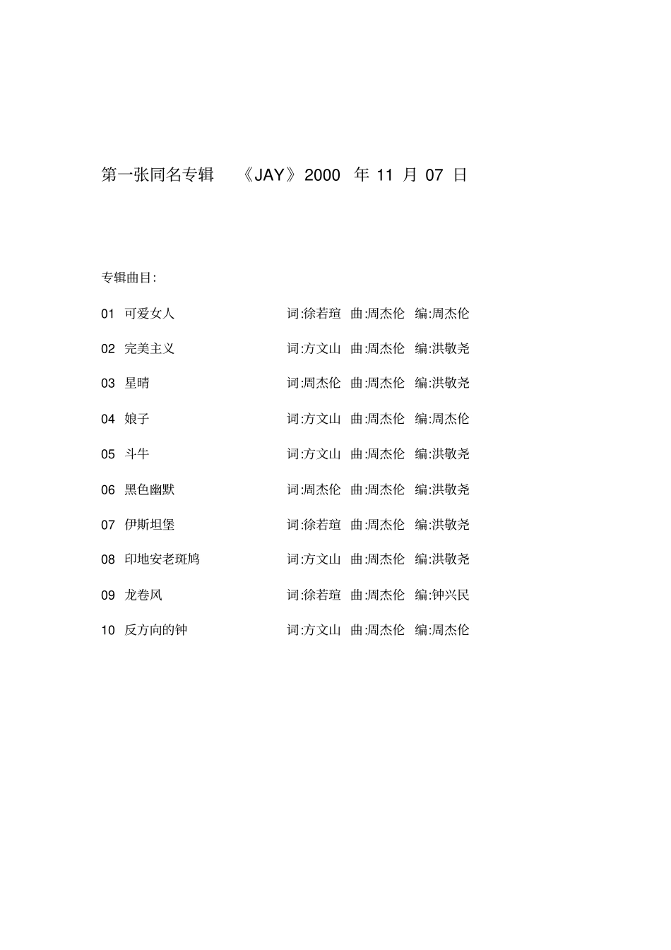 周杰伦第一张同名专辑JAY乐谱大集合_第1页