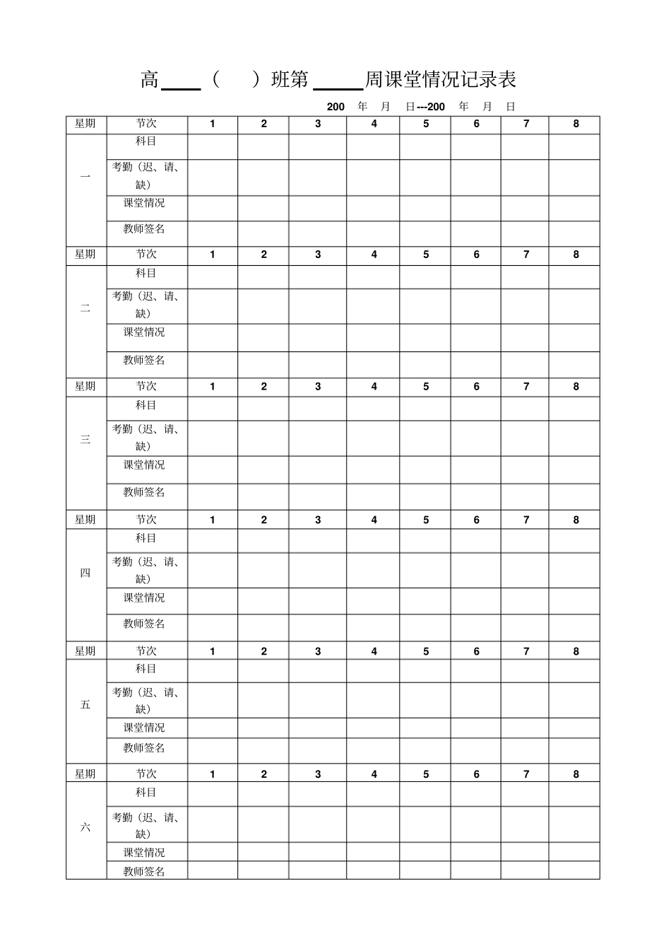 周课堂情况记录表_第1页