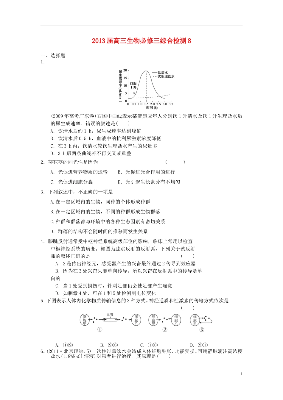 2013届高考生物-综合检测8-新人教版必修3_第1页