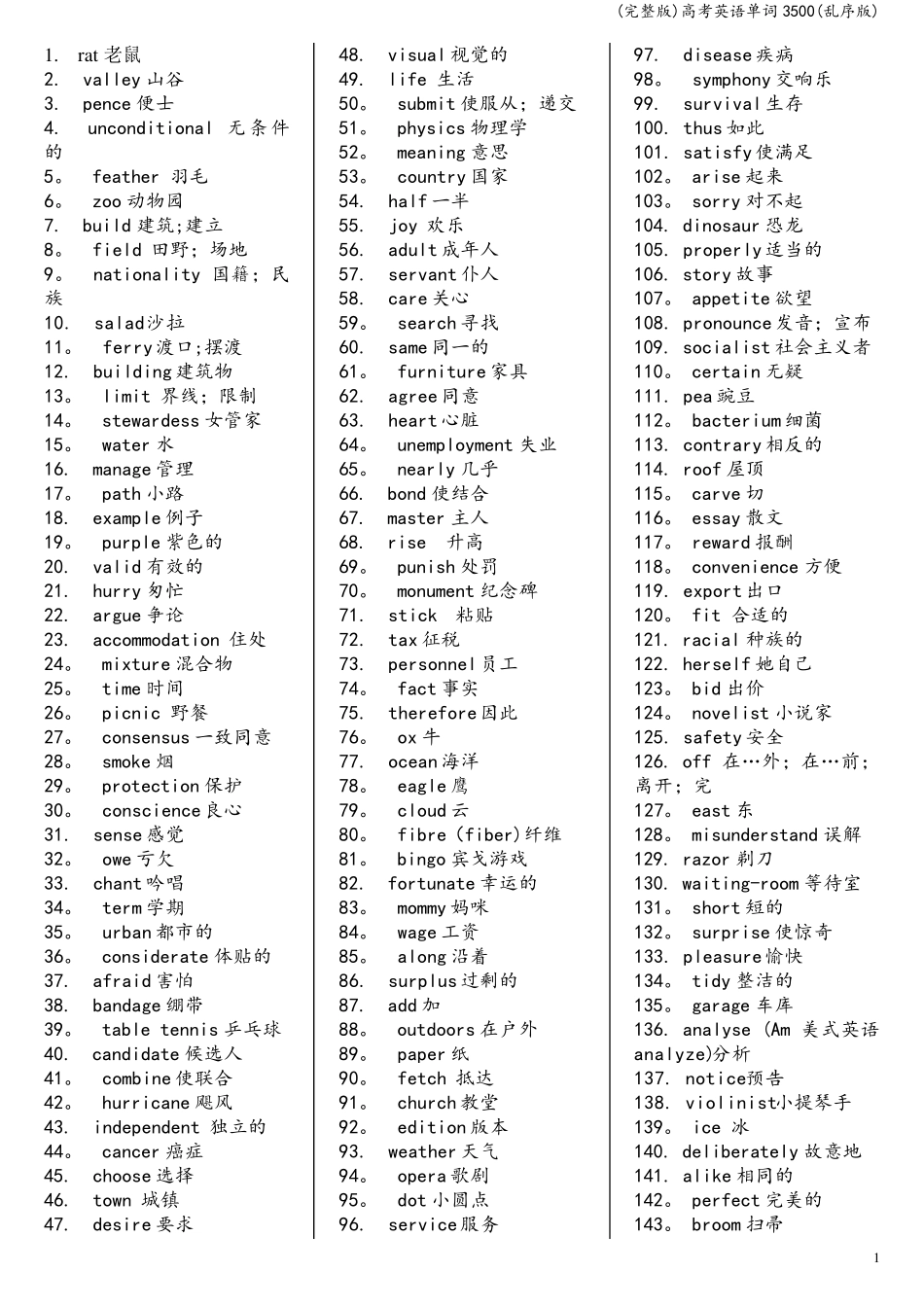 (完整版)高考英语单词3500(乱序版) _第1页
