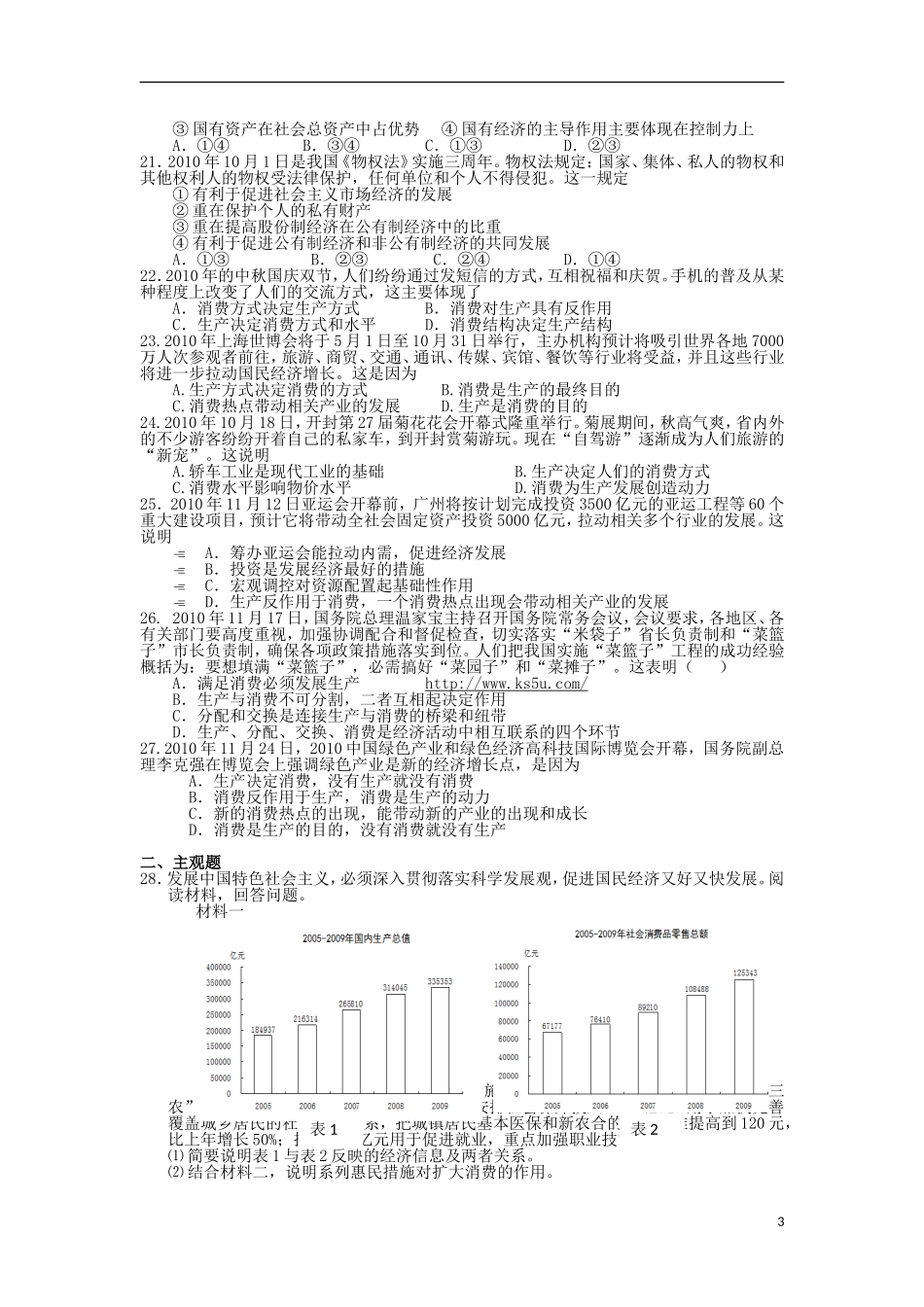 江苏盱眙中学2012届高三政治总复习《经济生活》课时(4)生产与经济制度训练-新人教版_第3页