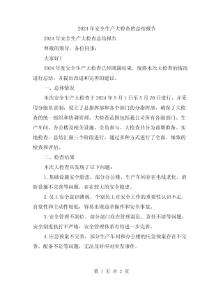 2024年安全生产大检查的总结报告 