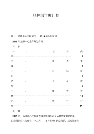 品牌部年计划