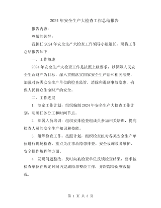 2024年安全生产大检查工作总结报告