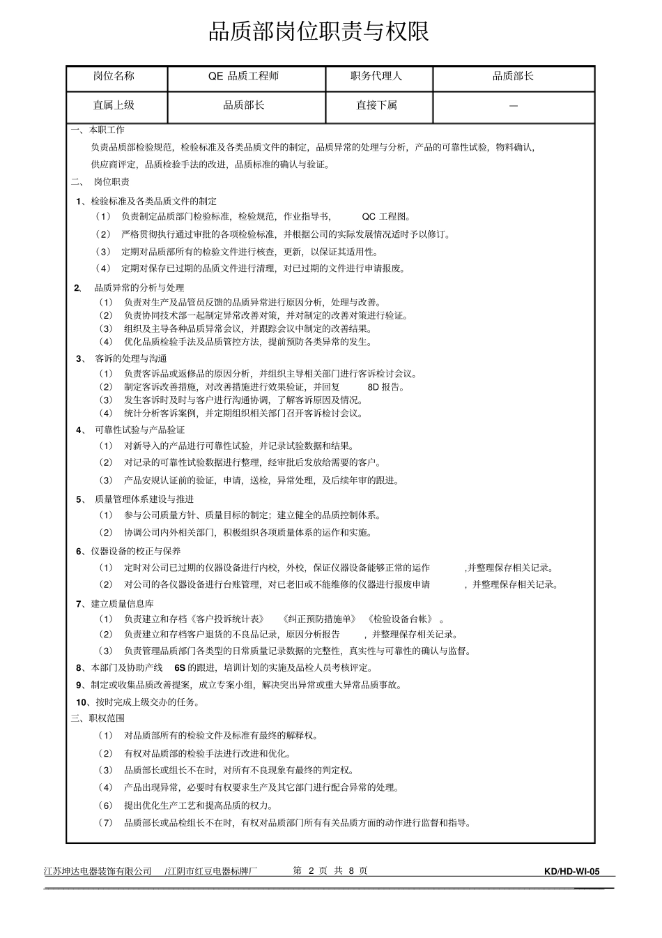 品质部岗位职责与权限_第2页