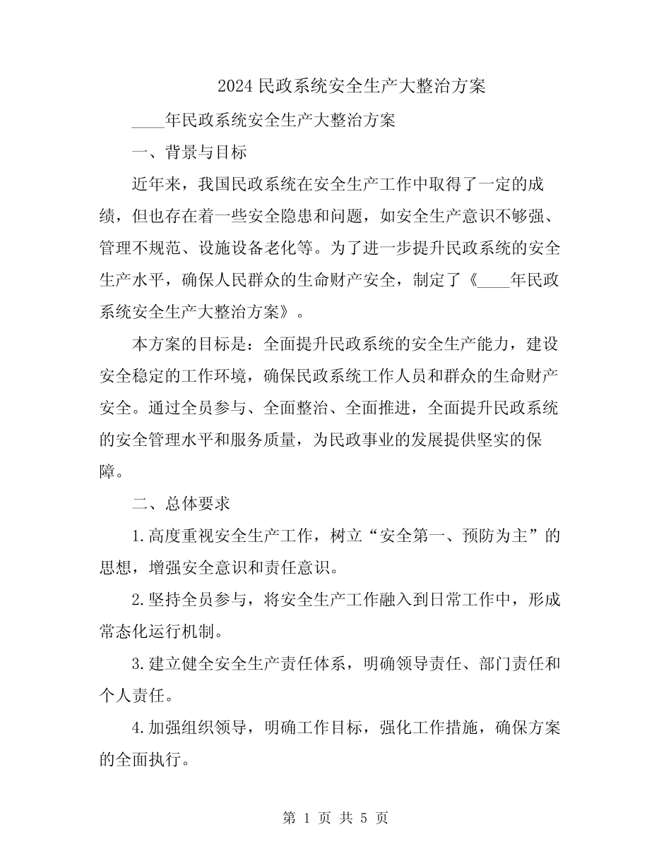 2024民政系统安全生产大整治方案 _第1页