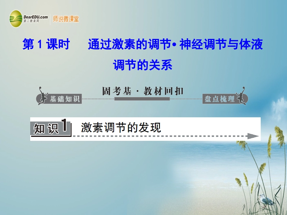 【课堂新坐标】(安徽专用)2014版高考生物一轮复习-第1、2、3章-第3课时通过激素的调节-神经调节与体液调_第1页