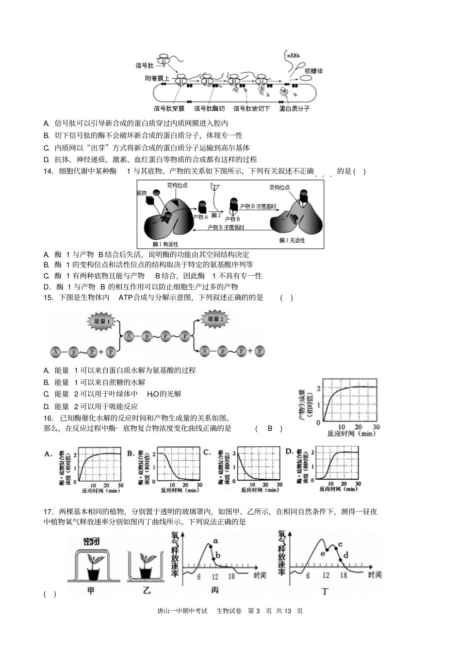 唐山一中2014——2015高三上学期期中生物考试剖析_第3页