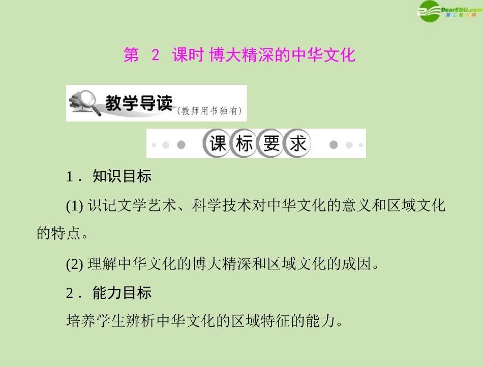 《随堂优化训练》2011年高中政治--第三单元-第六课-我们的中华文化-第2课时-博大精深的中华文化课件-文-新_第1页