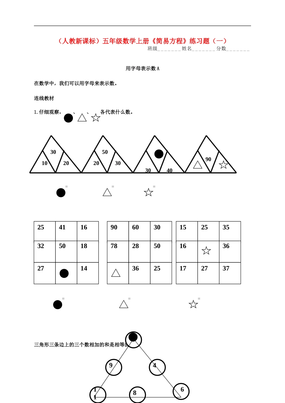 五年级数学上册-《简易方程》练习题(一)-人教新课标版_第1页
