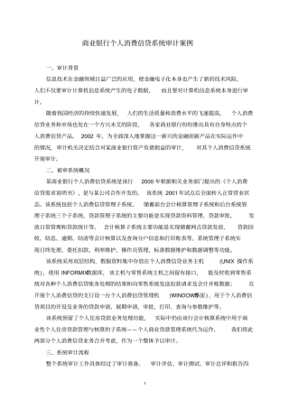 商业银行个人消费信贷系统审计案例一