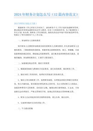 2024年财务计划怎么写(12篇内容范文)