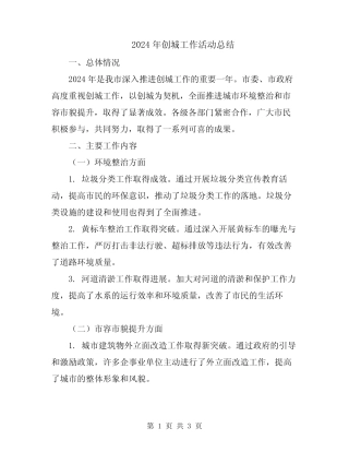 2024年创城工作活动总结