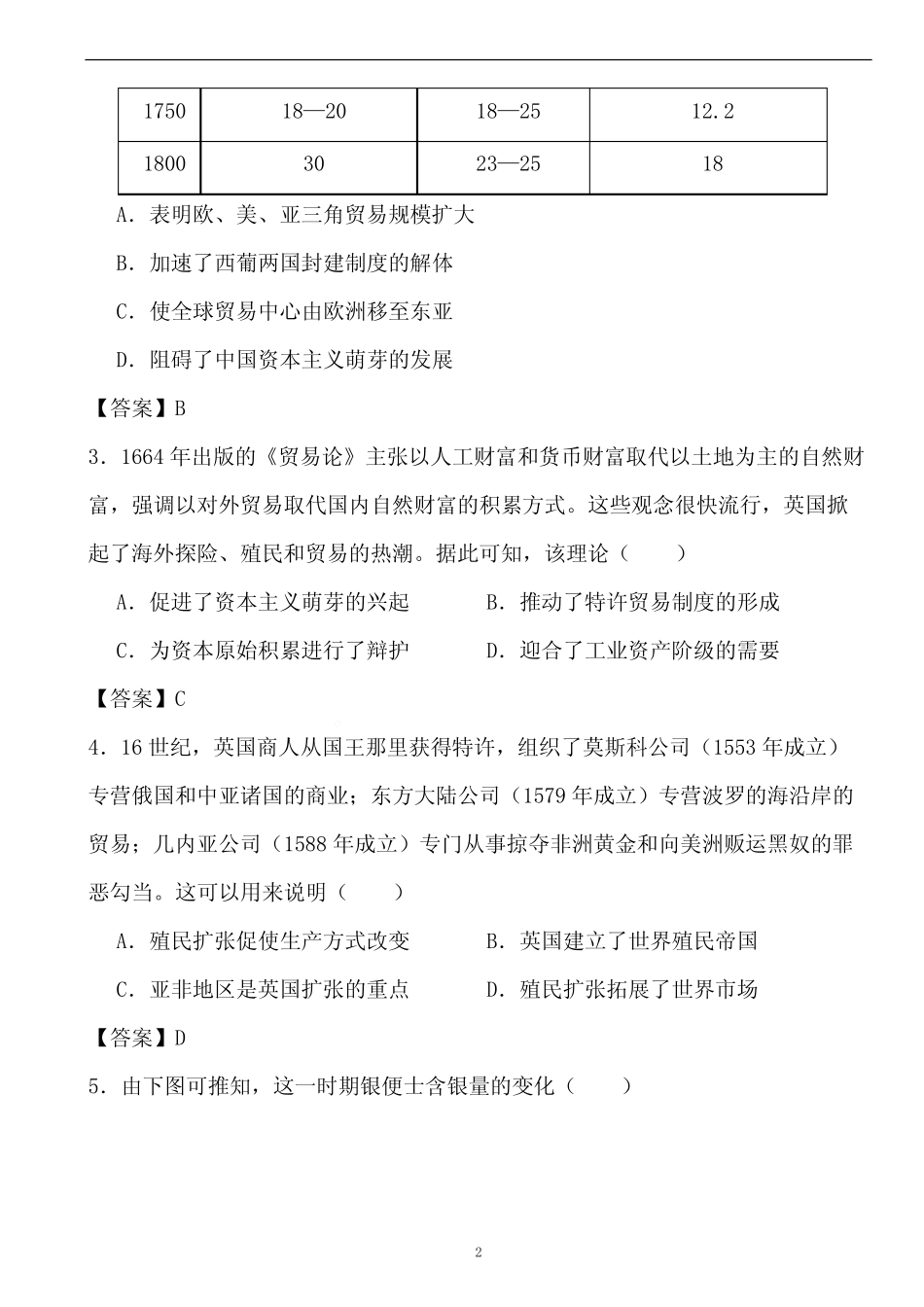 2024年高考历史冲刺阶段考前专项练习13 走向整体的世界(答案)_第2页